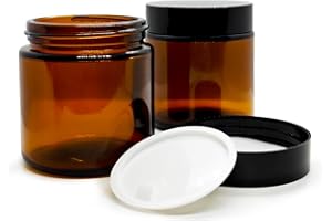 AMCBKYEA Lot de 2 Pots en Verre Ambré de 100 ML avec Couvercles Noirs - Contenants Multifonctionnels pour Conservation, Protection UV Idéale pour Huiles Essentielles, Lotions, Cosmétiques