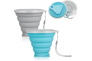 Tinkber 2 Piezas Vasos de Silicona Plegables, Copa de Viaje Plegable con Tapa, Plegable Copa de Viaje de Silicona, Silicona Taza Plegable de Beber, para Picnic, Camping, Viajes de Senderismo