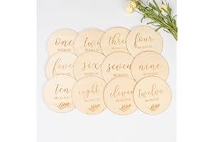 Joy Depot 12 Pieces Baby Monthly Wooden Cards Monthly Baby Milestone Cards Double Sided Milestone Discs Photo Props Baby Gift Sets for Newborn Infants 0-12 Months Baby Shower Growth Recording