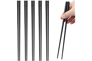 XIASHENG 5 Paia Bacchette Sushi Lavabili, 24 cm Giapponesi Con Motivo per Incisione, Set Antiscivolo Riutilizzabili, Lavabili in Lavastoviglie, Chopsticks per Ristoranti Famiglie - Nero