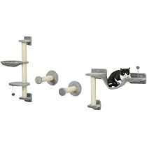 PawHut Wand-Kratzbaum Set – 4-teilig Mit Plattformen, Sisalstämmen & Katzenhaus, Grau