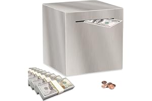 PHOGARY Salvadanaio per adulti, salvadanaio non apribile in acciaio inox, scatola di risparmio per monete (12 cm, argento)