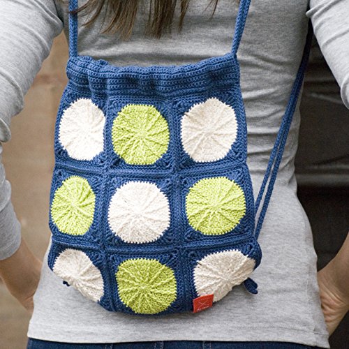 Tasche Häkeln * Häkel Set Rucksack Sunny Spread * Granny Squares häkeln – Häkelpackung mit 5 Knäuel Baumwolle Cotton pure in blau/weiß/grün + Häkelanleitung + GRATIS MyOma Label – Häkelpackung - 3