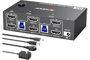 HDMI KVM Switch 2 PC 2 Monitor 8K@60Hz 4K@144Hz,MLEEDA USB 3.0 Switch KVM HDMI pour 2 Ordinateur Partager 2 Moniteur et 4 Port USB 3.0, Télécommande Filaire, Adaptateur Secteur 12V et Câble USB Inclus