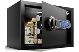 XDOVET Caja Fuerte Biometrica 16L Caja Fuerte de Huella Dactilar，con Modo Silencioso y Luz LED， Caja Fuerte de Dinero para Caja Hogar, Oficina, y Niños，Anti-Robo 25×35×25 centímetro