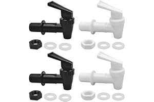 AYWFEY 4 Pcs Universal Water Dispenser Tap Replacement, Replacement Cooler Faucet, Plastic Push Type Dispenser Faucets, Dispenser Tap Set for Hot Cold Water Beer Wine Juice Bottle Bucket (Black, White)