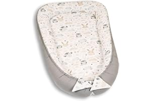 PaLulli 120x60 cm Babynest Babynestchen XXL Babykokon 2seitig 100% Baumwolle Kissen Nestchen für Babybett Reisebett für Baby und Säugling Feathers (Owls)