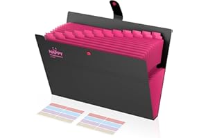 Kimsky Teczka na dokumenty A4, rozszerzalny segregator na dokumenty z 13 przegródkami, format A4, przenośna teczka A4, duża teczka z przegródkami z guzikami i zakładkami, nadaje się do biura, szkoły,