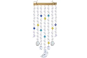 YU FENG Crystal Moon Star Prism Suncatcher Rainbow Maker Pendant Window Garden Hanging Decoration Ornament Crystal Wind Chimes, Clear