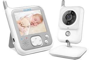 OLEKE Vigilabebés con Cámara 3.2" Vídeo Monitor para Bebé Pantalla LCD Visión Nocturna 8 Nanas Modo VOX Sensor Temperatura Comunicación Bidireccional