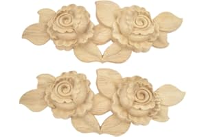 Kesheng 2X Holzornamente Holzrose Holzblumen Schnitzerei für Möbel Schrank Wand Dekor
