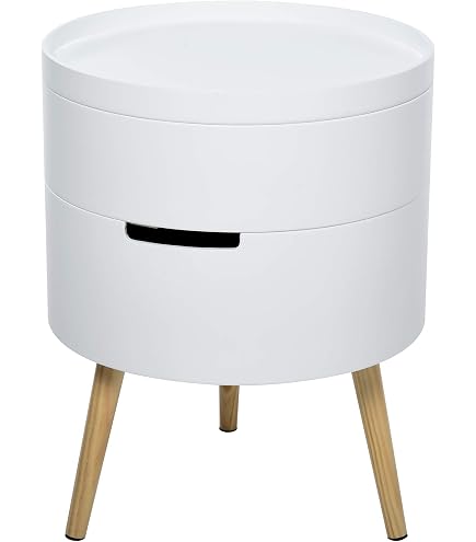 ATMOSPHERA Tavolino Enola Rotondo In Frassino Impiallacciato, Diametro 55 Cm, Altezza 38 Cm, Colore Bianco