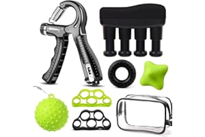 MUMUWIND Allenamento mani kit (7 Pack), allenatore avambraccio di forza della presa, esercitatore/stretcher del dito, anello della presa, palla di massaggio Anello per Esercizi e Sfera Antistress