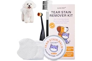 GJYC PET Tear Stain Remover Kit for Dogs & Cats – Includes Tear Stain Balm, Comb, Powder Brush, and 20 Cotton Pads – Gently Cleanses, Reduces Redness, Prevents Future Stains, and Protects Pet Eyes