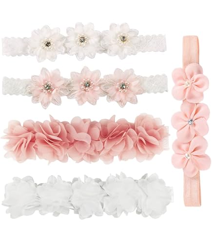 Lot De 2 Bandeaux Pour Bébé En Mousseline Avec Fleurs - Élastique, Doux - Pour Nouveau-nés à 3 Ans - Plusieurs Couleurs