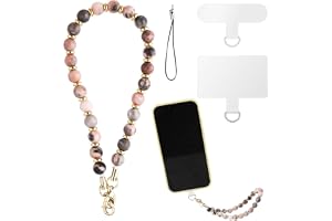Phone Lanyard Handledsrem, Stenpärlstav Phone Handledsrem med 2st Tether Flikar, Avtagbar Pärlor Telefon Charm Strap för Kvinnor Flickor