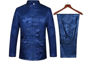 WECOTTON Kung Fu Suit Sets Mens Chinese Tang Suit Hanfu Martial Arts Clothes Shirt Traditional Wing Chun Taichi Uniform Tops Bottoms