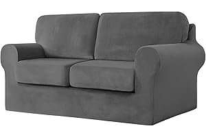 SYLC Sofa Cover with Separate Seat Cushions and Backrests Stretch Velvet Sofa Slipcover Couch Covers Furniture Protector Split Combined (Gray,2 Seat Set 5 PCS)