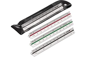 Rulex 100mm 10cm Micro Silber Metall Dreikantmaßstab Lineal mit farbigen Streifen und Skalen: Seite 1 - 1:1 & 1:5, Seite 2 - 1:20 & 1:10, Seite 3 - 1:50 & 1:100