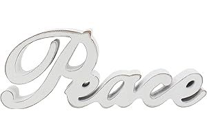 CVHOMEDECO. Rustic Vintage Distressed White Wooden Words Sign Free Standing "Peace" Tabletop/Shelf/Home Wall/Office Decoration Art, 11 x 4.25 x 1 Inch