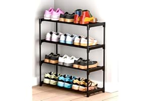 RIVATR Shoes Rack 4 Tier Shoe Rack with Shelf, Folding ShoeRack for Bedroom, Living Room, Entryway, White, ShoeRack, Footwear Stand for Home, Shoe Rack Plastic, Shoes Rack with 4 Layer (4 SELF)