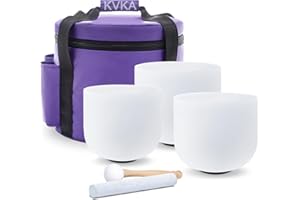 KVKA Set of 3pcs 7"C + 8"F + 10"G Quartz Singing Bowls 432hz Crystal Singing Bowls Sound Healing Therapy Yoga Meditation with Carrying Cases