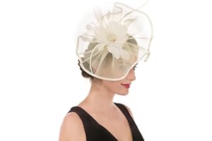 HAOJING Fascinator Hat Feather Mesh Net Veil Party Hat Ascot Hats Flower Derby Hat with Clip and Hairband for Women
