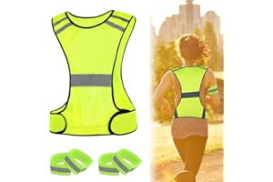 DOUSELLA Gilet di Sicurezza Riflettente ad Alta Visibilità Gilet Catarifrangente Donna Bici Giubbotto Sicurezza Giallo con 2 Braccialetti Riflettenti Gilet da Corsa Riflettente Gilet Giacca Ciclismo