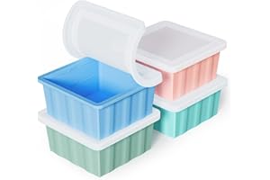 FINIBO Extragroße Silikon Gefriertablett, 2 Tassen Suppe Gefrierschrank Eiswürfelform mit Deckel, 4er-Pack Suppen Freezer Eiswürfelbecher für Container zum Speichern und Einfrieren von Brühe, Soße