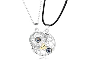 USTNIR Collier Couple Magnétique Soleil et Lune, 100 Langues I Love You Projection Collier Assorti pour Couple Cadeau pour Couple, Collier Fantaisie pour Les Couples et Les Meilleurs Amis