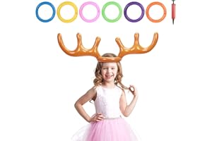HONMOK Inflatable Reindeer Antler Game,Christmas Hoopla Ring Toss Game,Inflatable Reindeer Antler Hat with 6 Throwing Rings and 1 Pump,for Kids Adults Family Christmas Party Fun Games