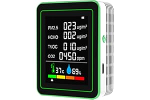 Kocusu Air Quality Monitor Indoor, 6 in 1 CO2 Monitor with LCD Display,CO2 Detector Sensor,Carbon Dioxide Detector with HCHO,TVOC,PM2.5,Temperature,Humidity for Home,Office,Car(White)