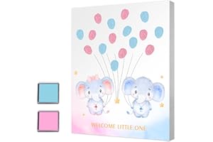 YANSYUN Gender Reveal Party Guestbook, Albero di impronte digitali per feste con rivelazione di genere, Baby Shower a tema elefante Libro degli ospiti con impronte digitali per rivelare il genere