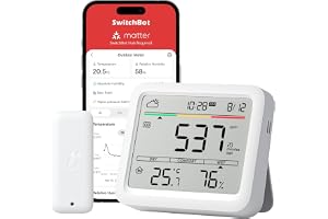 SwitchBot WLAN CO2-detektor, CO2-mätare med IP65-termometer hygrometer, luftkvalitetsmätare med CO2-larm, Bluetooth CO2-sensor med app, 2 års datalagring