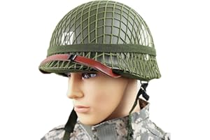 LJXIIOO WW2 versión Retro de EE.UU. Militar de Acero M1 Verde Casco Replica con Net/Lienzo Correa de Barbilla - Verde
