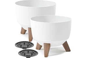 PECZEKO Maceta Mate Macetas Decorativas para Flores y Hierbas Macetas Redondas de plástico sólidas y Ligeras para salón y Comedor, Cocina, Terraza, Balcón Juego de 2 (Blanco, ø 29 cm)