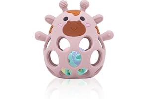 MUY PETIT MuyPetit Jirafa Sonajero, Juguete bebe 4 meses, Libre de BPA y tóxicos, Juguetes Montessori para bebes 6-12 meses, Fácil de agarrar, Juegos bebe 0-6 meses, Teether (Rosa con bolita)