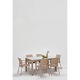 MOBETTO Rattan Large L&uuml;x Camlı Cappucino Masa Takımı Bah&ccedil;e&balkon 1 Camlı Masa + 6 Sandalye