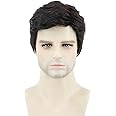 Topcosplay Mens Wigs Human Hair Wis Short Curly Fluffy Cosplay Halloween Character Costume Wig Layered (Human Hair Wig-BLACK)