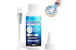 WONSHINE Transparenter Mosaikkleber 120ml, Mosaik Kleber, Stark Klebend Mosaikkleber Transparent Mit Pinsel Und Spitze für Mosaiksteine zum Basteln, Glas, Acrylmosaik, Keramik, Fliesenbruch
