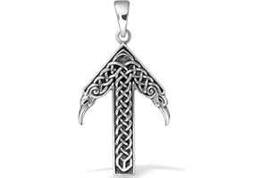 W | S WITHLOVE SILVER WithLoveSilver 925 Sterling Silver Tiwaz Crow Head Viking Rune Pendant