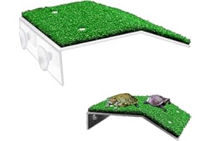 UXRADG Plataforma de Tortuga, Escalera y Tanque de Tortuga, Plataforma de Césped Artificial, Decoración para Bañarse al Sol y Descansar (Verde, M)