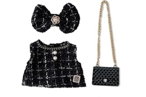 MDFULXG Mini Plüsch Puppen Kleidung Outfit nur Bekleidungs zubehör für 17cm Labubu,labubu kleidung:Schwarze Kleidung, Stirnbänder, Taschen
