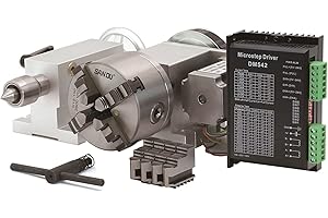 HLTNC 4. Achse Nema 23 Schrittmotor (6:1) K12–100 mm 4 Backenfutter 100 mm CNC 4. Achse A aixs Rotationsachse + Reitstock für CNC-Fräser (mit DM542-Antrieb)