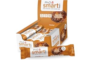 PhD Nutrition Smart Protein Bar Low Calorie, Nutritional Protein Bars/Protein Snacks, High Protein Low Sugar, Salted Caramel Flavour, 20g of Protein, 64g Bar (12 Pack)