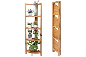 BAKAJI Libreria Scaffale Angolare Pieghevole 4 Ripiani Mensole in Legno Bambù Mobile Angoliera Dimensioni 27 x 27 x 120 cm Colore Bamboo Naturale