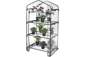 BERARDI | Serra da giardino e balcone rettangolare con telaio in acciaio | 3 ripiani con griglie da appoggio in metallo, Telo trasparente in PVC e comoda apertura a cerniera