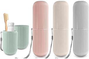 BUKYCAT 4 Stück Zahnbürsten Etui, Zahnputzbecher Reisen, Zahnbürstenbehälter, Zahnbürstenhalter Reisen, Zahnbürsten-Etui für Zuhause für Camping Reisen Wandern Zuhause (Grau Rosa Grün Weiß)