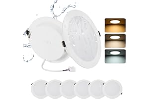 Grebeam Lot de 6 Spot LED Encastrable Extra Plat 16W, Spot Salle de Bain, IP44, Rond, 3000K Blanc Chaud/4000K Blanc Neutre/6000K Blanc Froid, Spots LED Plafond pour Cuisine Salon, Trou Ø145-160mm