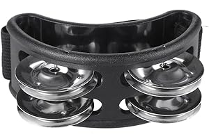 MUSFUNNY Foot Tambourine Percussion Musical Instrument Foot Drum Set with Metal Jingle Bell for Guitar Drum Accessory Instrument (Black)
